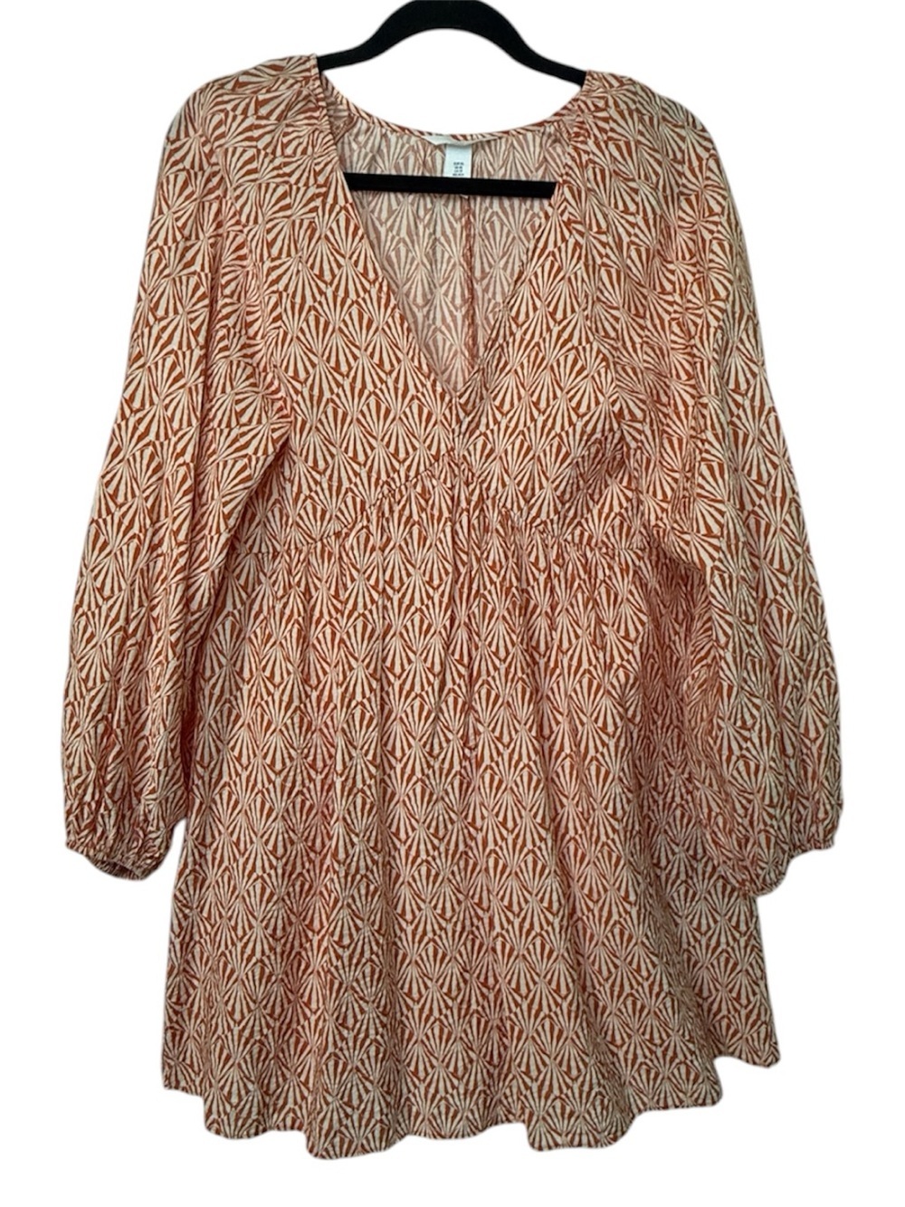 H&M Rust and Cream Printed V-Neck Tunic or Dress